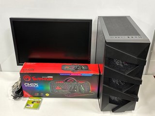 GAMEMAX VENGEANCE CUSTOM BUILT GAMING 1 TB PC IN BLACK. (WITH BOX AND MAINS POWER CABLE TO INCLUDE SCORPION CM375 4-IN-1 GAMING KIT AND DELL P2210F MONITOR AND POWER CABLE, SOME SLIGHT COSMETIC MARKS