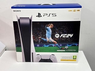 SONY PLAYSTATION 5 EA FC24 DISC EDITION 825 GB GAMES CONSOLE IN WHITE: MODEL NO CFI-1216A (WITH BOX & ALL ACCESSORIES, UNUSED RETAIL) [JPTM112551]. THIS PRODUCT IS FULLY FUNCTIONAL AND IS PART OF OUR