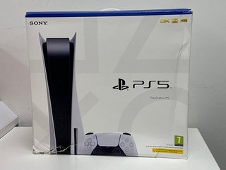 SONY PLAYSTATION 5 DISC EDITION 825 GB GAMES CONSOLE IN WHITE: MODEL NO CFI-1216A (WITH BOX & ALL ACCESSORIES, DAMAGE TO BOX) [JPTM112613]. THIS PRODUCT IS FULLY FUNCTIONAL AND IS PART OF OUR PREMIUM