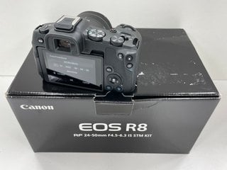 CANON EOS R8 24.2 MEGAPIXELS MIRRORLESS CAMERA (ORIGINAL RRP - £1899) IN BLACK: MODEL NO DS126881 WITH CANON RF 24-50MM IS STM LENS (WITH BOX & ALL ACCESSORIES) [JPTM112525]. THIS PRODUCT IS FULLY FU