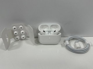 APPLE AIRPODS PRO (2ND GENERATION) WITH MAGSAFE CHARGING CASE EARPHONES IN WHITE: MODEL NO A2698 A2699 A2700 (WITH SPARE EARBUDS AND CHARGER CABLE, SOME SLIGHT COSMETIC WEAR MARKS ON CASE) [JPTM11264
