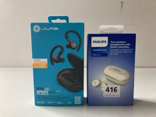 2 X ASSORTED WIRELESS EARBUDS INC PHILIPS 4000 SERIES TRUE WIRELESS HEADPHONES WITH NOISE CANCELLING