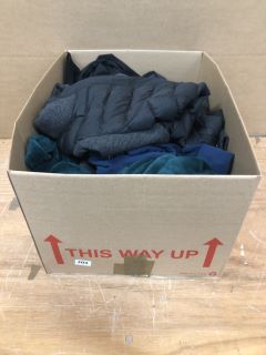 BOX OF ASSORTED MENS CLOTHES INC PUFFER JACKET