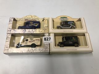 4 X ASSORTED VINTAGE COLLECTABLE METAL CARS TO INCLUDE LILLIPUT LANE VILLAGE SHOPS