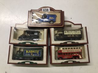 5 X ASSORTED VINTAGE COLLECTABLE METAL CARS TO INCLUDE 'MARMITE'