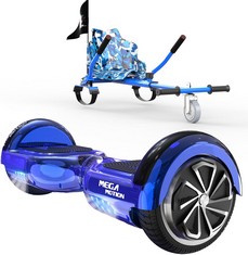 MEGA MOTION WITH GO KART,SELF BALANCE HOVERBOARD (ORIGINAL RRP - £200.00) IN BLUE. (WITH GO KART) [JPTC62082] (COLLECTION OR OPTIONAL DELIVERY)