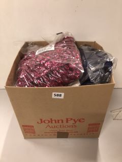 BOX OF ASSORTED CLOTHING ITEMS INC VARIOUS DESIGNS AND COLORS