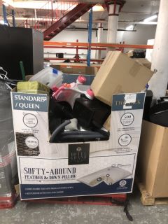 PALLET OF ASSORTED ITEMS INC. PLASTIC STORAGE BOXES
