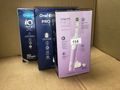 QTY OF ITEMS TO INCLUDE ORAL-B IO3 ELECTRIC TOOTHBRUSHES ADULTS, FATHERS DAY GIFTS FOR HIM / HER, 1 TOOTHBRUSH HEAD & TRAVEL CASE, 3 MODES WITH TEETH WHITENING, 2 PIN UK PLUG, PINK: LOCATION - A