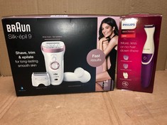 BRAUN SILK-ÉPIL 9 EPILATOR HAIR REMOVAL, INCLUDES FACIAL CLEANSING BRUSH HIGH FREQUENCY MASSAGE CAP SHAVER AND TRIMMER HEAD, CORDLESS, WET & DRY, 100% WATERPROOF, UK 2 PIN PLUG, 9-880, WHITE/PINK: LO