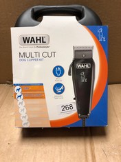 WAHL DOG CLIPPERS, MULTI CUT DOG CAT GROOMING KIT, FULL PET COAT, LOW NOISE CORDED, PETS AT HOME, RUST RESISTANT, HIGH CARBON STEEL BLADES ARE PRECISION GROUND, LIGHT 100 GR, BLACK.: LOCATION - B