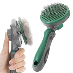 40 X DOG BRUSH CAT BRUSH, SELF CLEANING DOG BRUSHES FOR GROOMING, DOG CAT COMB WITH HANDLE FOR SHORT / LONG HAIR, PET BRUSH WITH SELF CLEANING BUTTON FOR REMOVING UNDERCOAT, LOOSE FUR & DIRT - GREEN