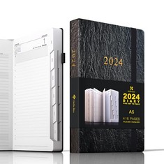 20 X DEDE BEE 2024 DIARY DAY TO PAGE A5 ACADEMIC DIARY PLANNER & MONTHLY PLAN TOTAL 416 PAGES, INNER POCKET, ELASTIC CLOSURE, HARD COVER BLACK - TOTAL RRP £166: LOCATION - D