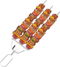 31 X SKEWERS FOR KABOBS, 3-PRONG SKEWER 3 WAY BBQ GRILLING SKEWERS, METAL SKEWERS FOR GRILLING, EASY TO USE PUSH BAR SLIDER, BBQ ACCESSORY KABOB STICKS FOR MEAT, CHICKEN, SAUSAGES, VEGGIES - TOTAL RR