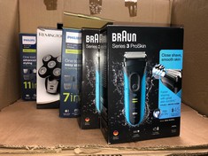 QTY OF ITEMS TO INCLUDE BRAUN SERIES 3 PROSKIN 3040S ELECTRIC SHAVER AND PRECISION TRIMMER, RATED WHICH GREAT VALUE: LOCATION - A