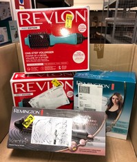 QTY OF ITEMS TO INCLUDE REVLON ONE-STEP HAIR DRYER AND VOLUMIZER - NEW MINT EDITION (ONE-STEP, 2-IN-1 STYLING TOOL, IONIC AND CERAMIC TECHNOLOGY, UNIQUE OVAL DESIGN, FOR MID TO LONG HAIR) RVDR5222 MU