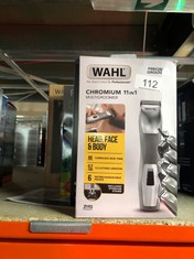 QTY OF ITEMS TO INCLUDE WAHL CHROMIUM 11-IN-1 MULTIGROOMER, EYEBROW CUTTING ABILITY, BEARD TRIMMERS MEN, BODY TRIMMERS, MEN’S BEARD TRIMMER, STUBBLE TRIMMING, BODY SHAVING, FACE GROOMING, FULLY WASHA