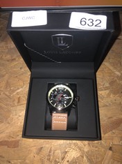 MENS LOUIS LACOMBE CHRONOGRAPH WATCH - 3 SUB DIALS - BLACK CASE - LEATHER STRAP RRP £395: LOCATION - C RACK