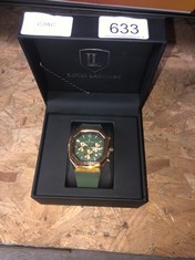 MENS LOUIS LACOMBE CHRONOGRAPH WATCH - 3 SUB DIALS - GOLD COLOUR CASE - GREEN RUBBER STRAP RRP £380: LOCATION - C RACK