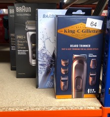 QTY OF ITEMS TO INCLUDE KING C. GILLETTE MEN'S BEARD TRIMMER, CORDLESS WITH LIFETIME SHARP BLADES AND 4 COMBS: LOCATION - A RACK