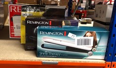 QTY OF ITEMS TO INCLUDE REMINGTON SHINE THERAPY HAIR STRAIGHTENER WITH ADVANCED CERAMIC COATING INFUSED WITH MOROCCAN ARGAN OIL FOR SLEEK & SMOOTH GLIDE, FLOATING PLATES, DIGITAL DISPLAY, 9 SETTINGS