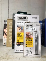 QTY OF ITEMS TO INCLUDE WAHL COLOUR PRO CORDED CLIPPER, HEAD SHAVER, MEN'S HAIR CLIPPERS, COLOUR CODED GUIDES, FAMILY AT HOME HAIRCUTTING: LOCATION - D RACK