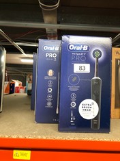 QTY OF ITEMS TO INCLUDE ORAL-B VITALITY PRO ELECTRIC TOOTHBRUSHES FOR ADULTS, GIFTS FOR HIM / HER, 1 HANDLE, 2 TOOTHBRUSH HEADS, 3 BRUSHING MODES INCLUDING SENSITIVE PLUS, 2 PIN UK PLUG, BLACK: LOCAT