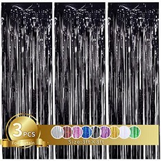 25 X 3PCS BLACK METALLIC TINSEL FOIL FRINGE CURTAINS, 3.28FT X 8.20FT BLACK PHOTO BOOTH BACKDROP STREAMER CURTAIN,PHOTO BOOTH PROPS,IDEAL BACHELORETTE PARTY SUPPLIES,BIRTHDAY,CHRISTMAS,NEW YEAR DECOR