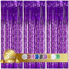 19 X 3PCS PURPLE METALLIC TINSEL FOIL FRINGE CURTAINS,3.28 X 8.20FT PURPLE PHOTO BOOTH BACKDROP STREAMER CURTAIN,PHOTO BOOTH PROPS,IDEAL BACHELORETTE PARTY SUPPLIES,BIRTHDAY,CHRISTMAS,NEW YEAR DECORA
