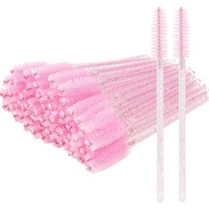 68 X AVOS-DEALS-GLOBAL - 100PCS DISPOSABLE GLITTER MASCARA WANDS MAKEUP BRUSHES APPLICATORS KITS FOR EYELASH EXTENSIONS AND EYEBROW BRUSH TOOL, CASTOR OIL , CRYSTAL PINK  - TOTAL RRP £283: LOCATION -