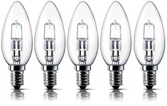 24 X E14 28W HALOGEN CANDLE LIGHT BULBS, SMALL EDISON SCREW BULB , SES  2700K WARM WHITE DIMMABLE PACK OF 5 - TOTAL RRP £160: LOCATION - B RACK