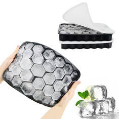 9 X ICE CUBE TRAY WITH LID, 2 PACK 66-ICE TRAY, EASY RELEASE, BPA FREE, ICE CUBE MOULD SET FOR WHISKEY COCKTAIL BABY FOOD-BLACK - TOTAL RRP £79: LOCATION - B RACK
