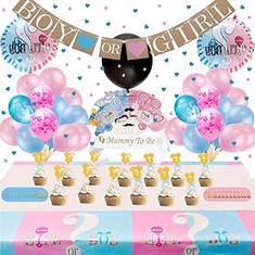 10 X FUNALOT 102PCS GENDER REVEAL DECORATION FOR PARTY WITH BABY GENDER REVEAL BALLOONS BOY OR GIRL BANNER GENDER REVEAL CAKE TOPPERS TABLECLOTH BABY SHOWER PHOTO BOOTH PROPS STICKERS MUMMY TO BE SAS