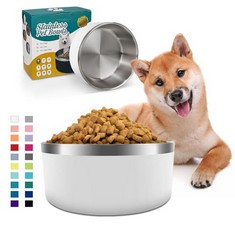 7 X KITCHEN DOG BOWL FOR FOOD AND WATER, 40 OZ STAINLESS STEEL PET FEEDING BOWL, DURABLE NON-SKID DOUBLE WALL INSULATED HEAVY DUTY WITH RUBBER BOTTOM FOR MEDIUM LARGE SIZED DOGS , 40 OUNCES/5 CUP, WH