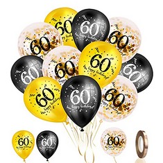 23 X YUMCUTE 60TH BIRTHDAY BALLOONS 30 PCS, 12INCH BLACK GOLD BALLOONS LATEX CONFETTI BALLOONS, 60TH ANNIVERSARY PARTY DECORATIONS SUPPLIES FOR WOMEN MEN - TOTAL RRP £134: LOCATION - B RACK