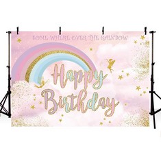 10 X MEHOFOND 7X5FT PINK GIRL BIRTHDAY BACKDROP PASTEL SKY CLOUD RAINBOW FAMILY PARTY BACKGROUND BANNER GOLD STAR ELF SOMEWHERE OVER THE RAINBOW CAKE SMASH DECOR PHOTO STUDIO PROPS GIFT SUPPLIES - TO