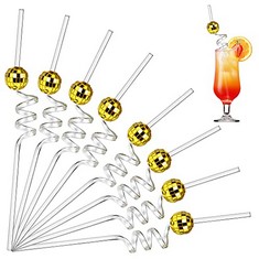45 X 12PCS MIRROR DISCO BALL DRINKING STRAWS CURLY STRAWS PLASTIC DRINKING STRAW REUSABLE KIDS STRAWS COCKTAIL STRAWS GLITTER DRINKING DECOR FOR PARTY WEDDING BIRTHDAY DECORATION, GOLDEN - TOTAL RRP