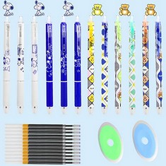 12 X YUE QIN 12 PCS ERASABLE PENS SET + 12 PCS 0.5MM REFILL AND 2 PCS ERASERS KAWAII PENS FOR KIDS CARTOON FRICTION RUBBER PENS GEL PENS FOR STUDENT STATIONERY OFFICE SUPPLIES GIFT , BLACK REFILL  -