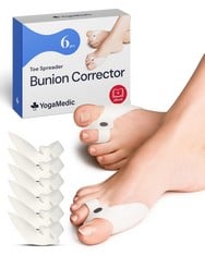 16 X YOGAMEDIC® BUNION CORRECTOR TOE SEPARATOR WITH ADJUSTABLE GEL-PAD TO SPREAD & STRETCH 6PCS FOR HALLUX VALGUS & BUNION SUPPORT- 0% BPA SOFT SILICONE ONE-SIZE PADS PROTECTOR FOR OVERLAPPING TOES U