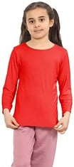 QTY OF KIDS CLOTHING TO INCLUDE JANISRAMONE KIDS GRILS BOYS NEW PLAIN LONG SLEEVE BASIC STRETCH ROUND NECK T-SHIRT RED RRP £246: LOCATION - C RACK