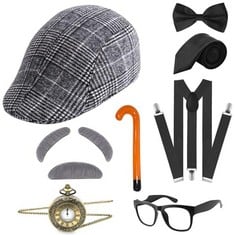 QTY OF ASSORTED ITEMS TO INCLUDE ELECLAND 9PCS 1920S MEN COSTUME ACCESSORIES SET: LOCATION - C RACK