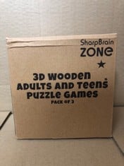 16 X SHARPBRAINS ZONE 3D WOODEN ADULTS AND TEENS PUZZLE GAMES PACK OF 3 RRP £228: LOCATION - C RACK