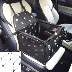 13 X GOBUYER WATERPROOF PET DOG CAR SEAT BOOSTER CARRIER WITH SEAT BELT HARNESS RESTRAINT AND HEADREST STRAP FOR PUPPY CAT TRAVEL , BLACK PAW  - TOTAL RRP £152: LOCATION - D RACK