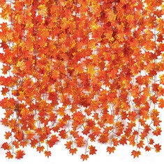9 X CQURE 36 PCS AUTUMN FALL LEAF GARLAND, HANGING FALL VINES MAPLE GARLAND ARTIFICIAL FALL MAPLE LEAVES GARLAND THANKSGIVING DECOR FOR HOME WEDDING FIREPLACE PART - TOTAL RRP £127: LOCATION - D RACK