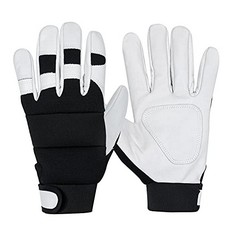 18 X GSG GARDENING GLOVES FOR MEN THORN PROOF MULTI-USE COWHIDE LEATHER WORK GLOVES BREATHABLE HEAVY DUTY GARDEN GLOVES WHITE MEDIUM - TOTAL RRP £127: LOCATION - A RACK