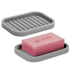 9 X MDESIGN SOAP DISH PACK OF 2 - GREAT SOAP HOLDER - SOAP BASKET - KITCHEN ACCESSORIES MADE OF SILICONE - GREY - TOTAL RRP £99: LOCATION - D RACK