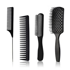 37 X 4 PCS HAIR BRUSH SET PADDLE BRUSH 9-ROW STYLING BRUSH WIDE TOOTH COMB AND TAIL COMB GREAT FOR WET OR DRY HAIR FOR WOMEN MEN KIDS HAIR STYLING , BLACK  - TOTAL RRP £277: LOCATION - D RACK