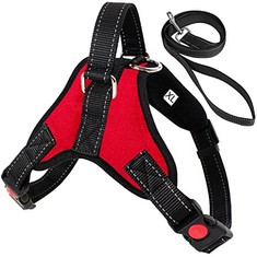 13 X SAKRUDA NO PULL DOG HARNESS VEST WITH HANDLE AND 1 PC DOG LEASH,BREATHABLE,COMFORTABLE PET VEST WITH ADJUSTABLE SOFT PADDED,IDEAL FOR LARGE ANIMALS DOG CAT OUTDOOR TRAINING WALKING , XL RED  - T