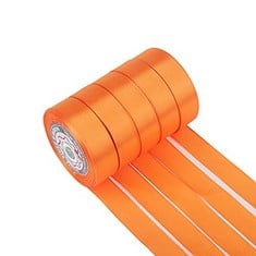 49 X 5 ROLLS X 22 METERS X 2.5CM WIDE - SINGLE SIDED SATIN ORANGE RIBBON ROLLS 25MM WIDTH, USED FOR WEDDINGS, CHRISTMAS PRESENTS AND CAKES BY AVOS-DEALS-GLOBAL , ORANGE  - TOTAL RRP £408: LOCATION -