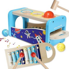 6 X NUKIED POUND A BALL TOY WOODEN POUNDING BENCH TOY WITH SLIDE OUT XYLOPHONE POUNDING TOY WOODEN HAMMER BALL TOY XYLOPHONE SET FOR KIDS TODDLER BOYS GIRLS - TOTAL RRP £90: LOCATION - G RACK